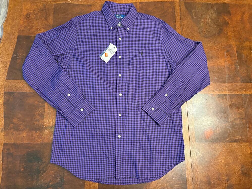 NWT Polo Ralph Lauren Classic Fit Shirt L Purple Black Gingham Check